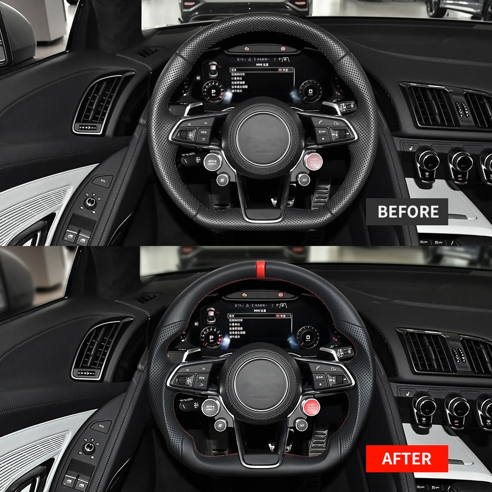 Full Leather Flat Bottom Steering Wheel For Audi R8 TT TTS TTRS 2016+ Perforated