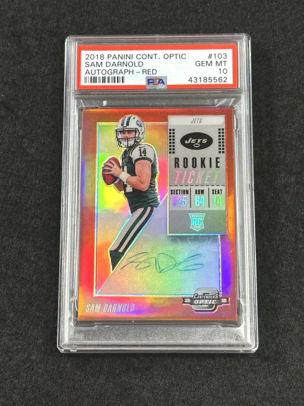 2018 CONT. OPTIC SAM DARNOLD Rookie TKT-RED-ON CARD AUTO RC #/99 PSA 10 - POP 10