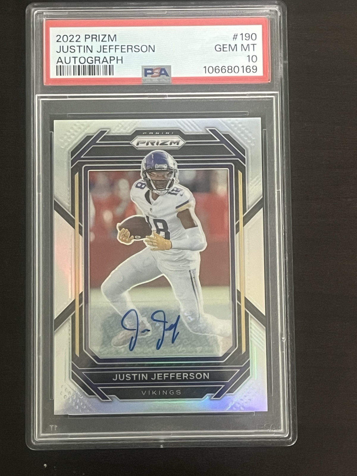 2022 Panini Prizm Justin Jefferson Silver Prizm Auto Psa 10 view 1