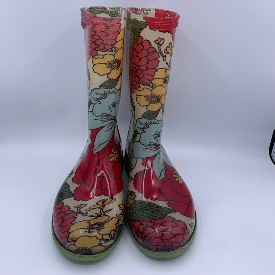 NOVO Sloggers Feminino Tamanho 7 Botas de Chuva de Borracha Floral Vermelho Azul Flor Poder Jardinagem - Imagem 3 de 4