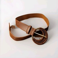 Zara Womens Classic Caramel Brown Belt 1.5"X 28-32"Lg. Gold Buckle/Leather