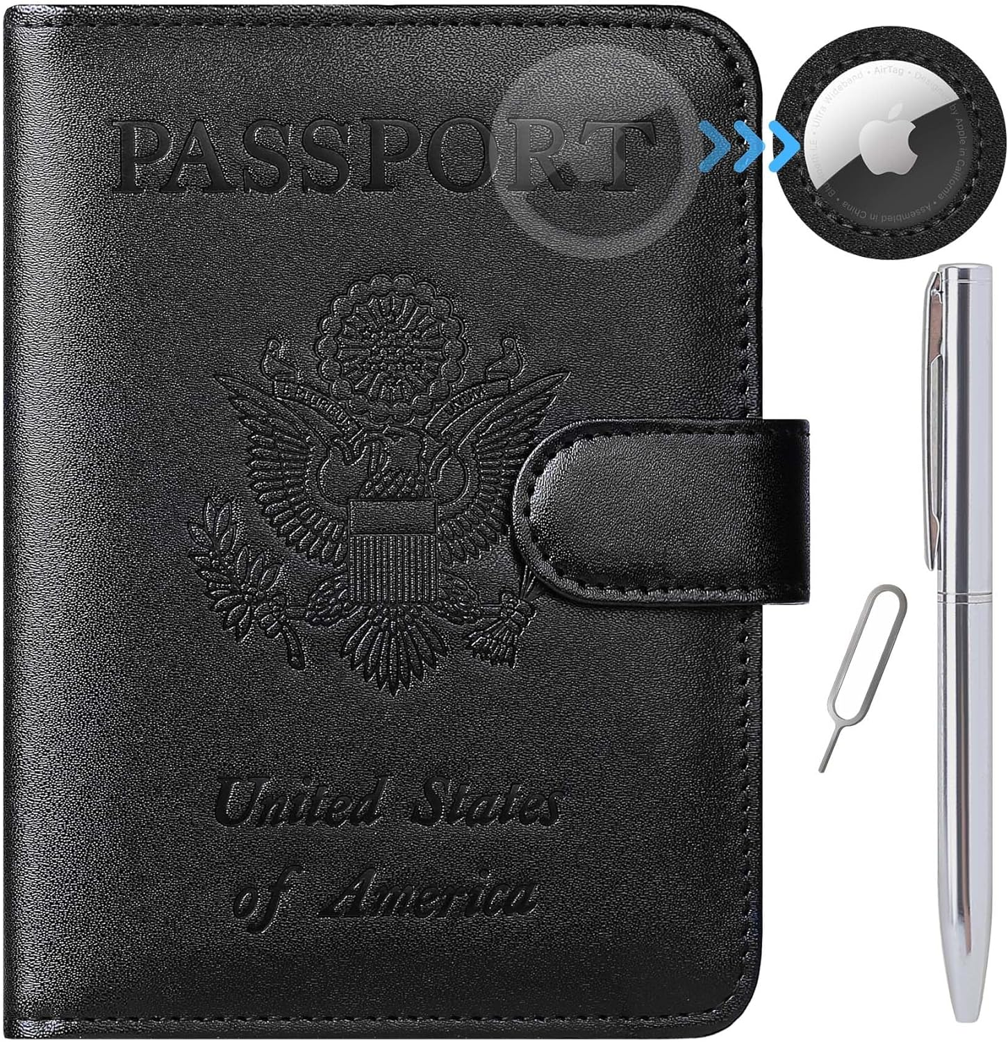 Leather RFID-Blocking Airtag Passport Holder for Travel Essentials-image