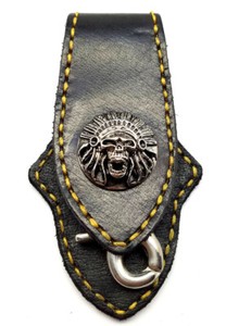 Biker-Skull-Indian-Trucker-Gold-Stitch-Leather-Belt-Clip-Keychain-Key-Holder