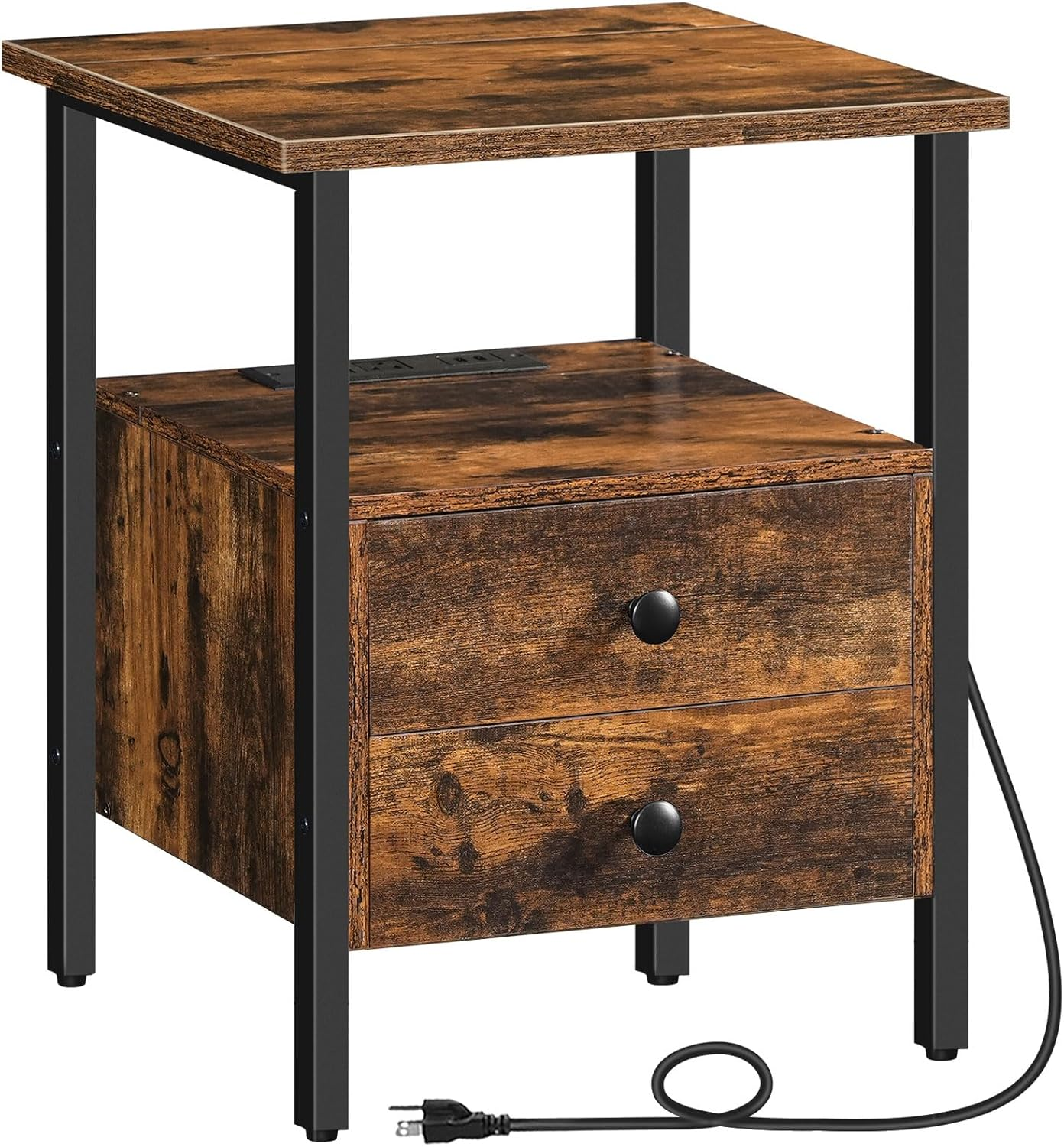 Modern End Table with Charging Station, 2 Drawers & USB Ports