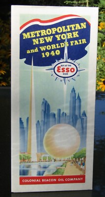 1940 ESSO Colonial Beacon Oil Co. Metropolitan NEW YORK World's Fair Map UNUSED