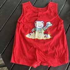 Vintage Gerber Sand Castle Bear Bubble Romper Overall Shorts Size 18 months