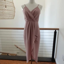 Showpo Hi Low Dress Size 4 Pleated Sleeveless Flowy Hem Cocktail Party Dusty Ros