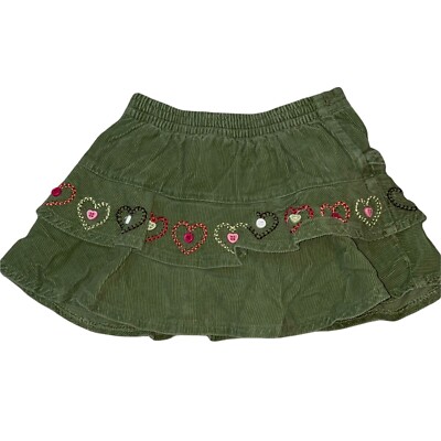 Gymboree 2T Vintage Green Corduroy Skort with Heart Embroidery & Buttons
