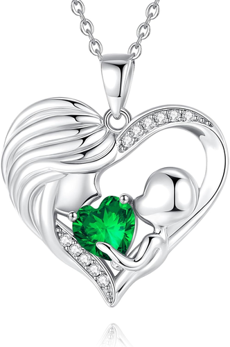 Mothers Day Gifts Mom Birthstone Necklace Mother and Child Love Heart Necklace I
