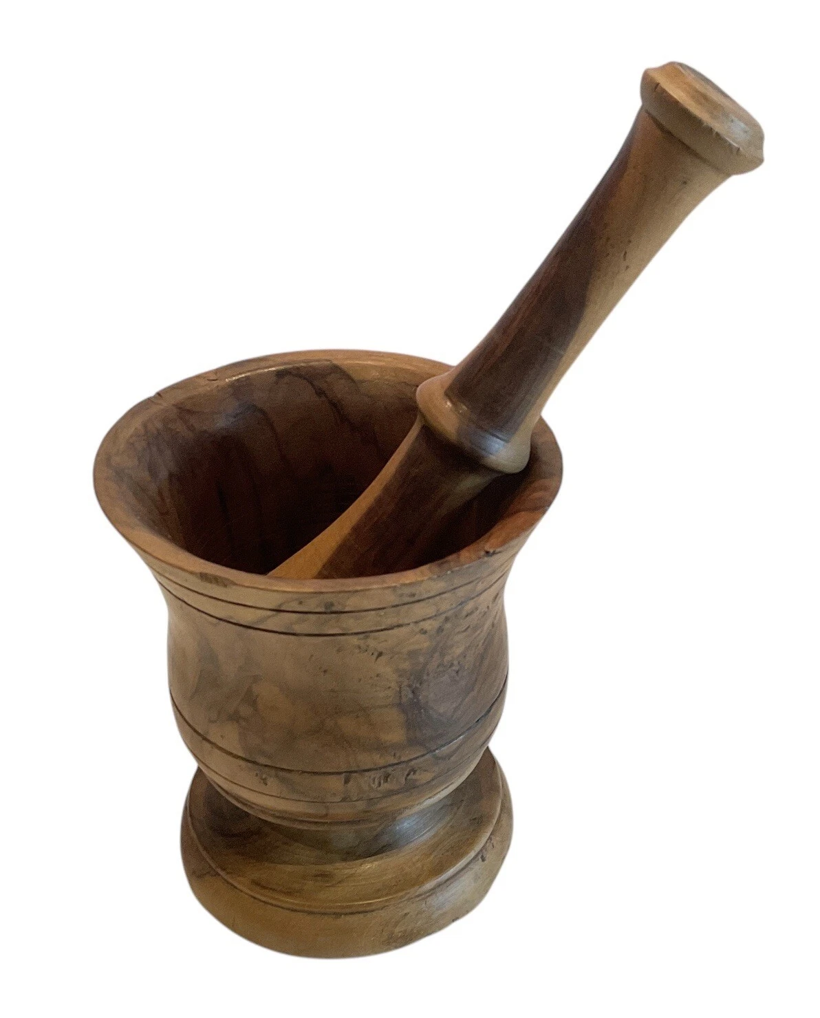 Vintage Olive Wood Wooden Pestle and Mortar