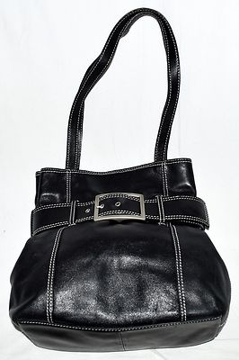Wilsons Leather Pelle Studio Black with Belt Buckle Design Shoulder Bag