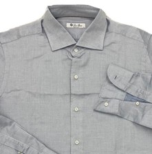 Loro Piana Slim Light Blue Torino Long Sleeve Cotton Shirt Size L Made in Italy