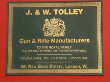 Gun case Label For J.& W Tolley. Shooting, Wildfowling, WAGBI, Gun, Rifle. 