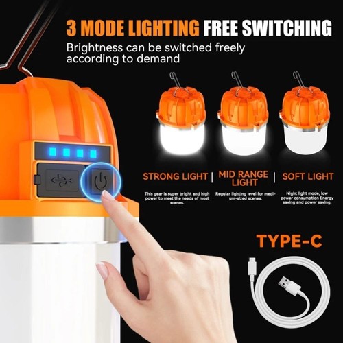 USB Solar Rechargeable LED Camping Lantern Outdoor Tent Light Lamp & Phone Power - Picture 4 of 12