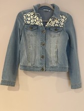 Mudd Denim Jean Jacket Blue Long Sleeve Junior Girls 14 Lace Embroidery Stretchy
