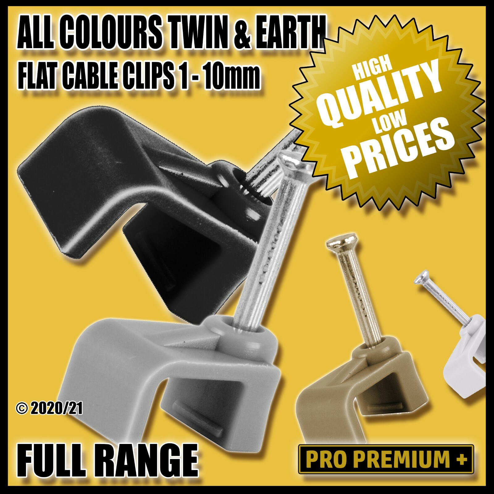 Flat Cable Clips Twin & Earth (T&E) Nail Tacks Fixings Black/Grey/White