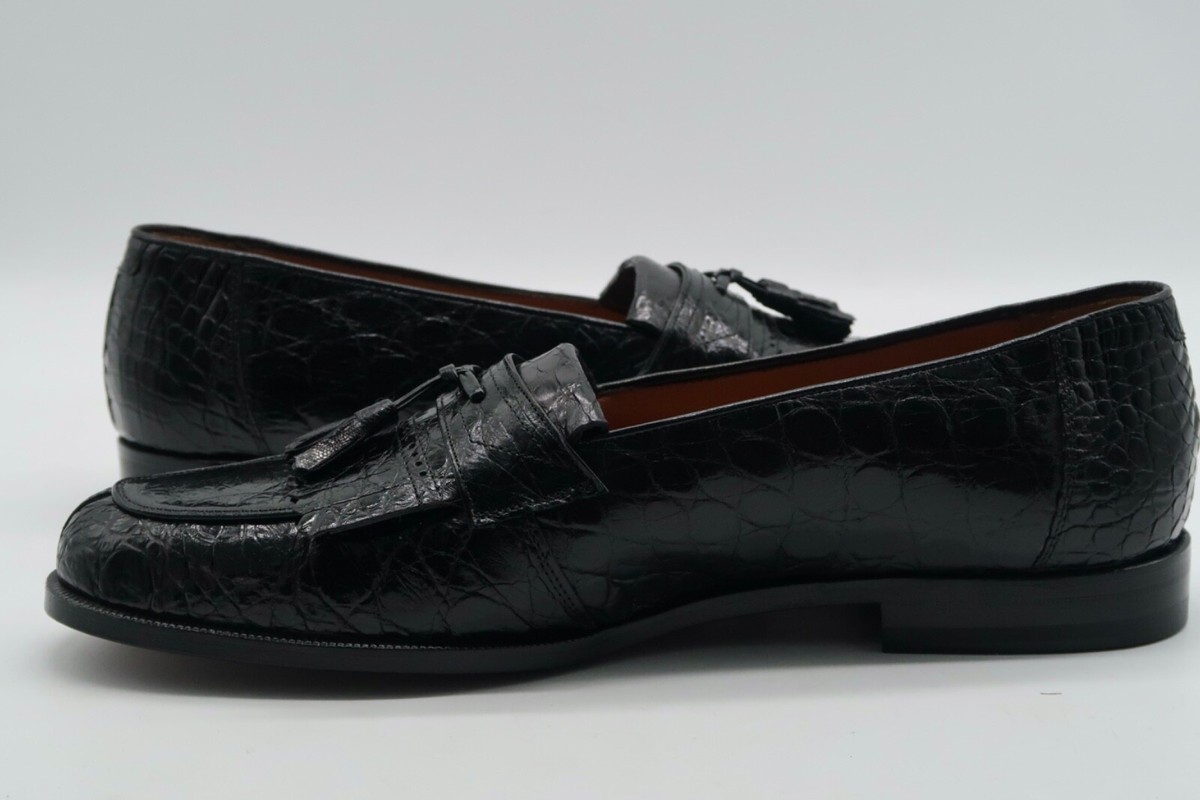 Mezlan Platinum Loafers 12 Black Genuine Crocodile Kiltie Tassel Spain 1129 MEZLAN Platinum Loafers Rodeo 1129 C Crocodile Tassel Black  main image 2