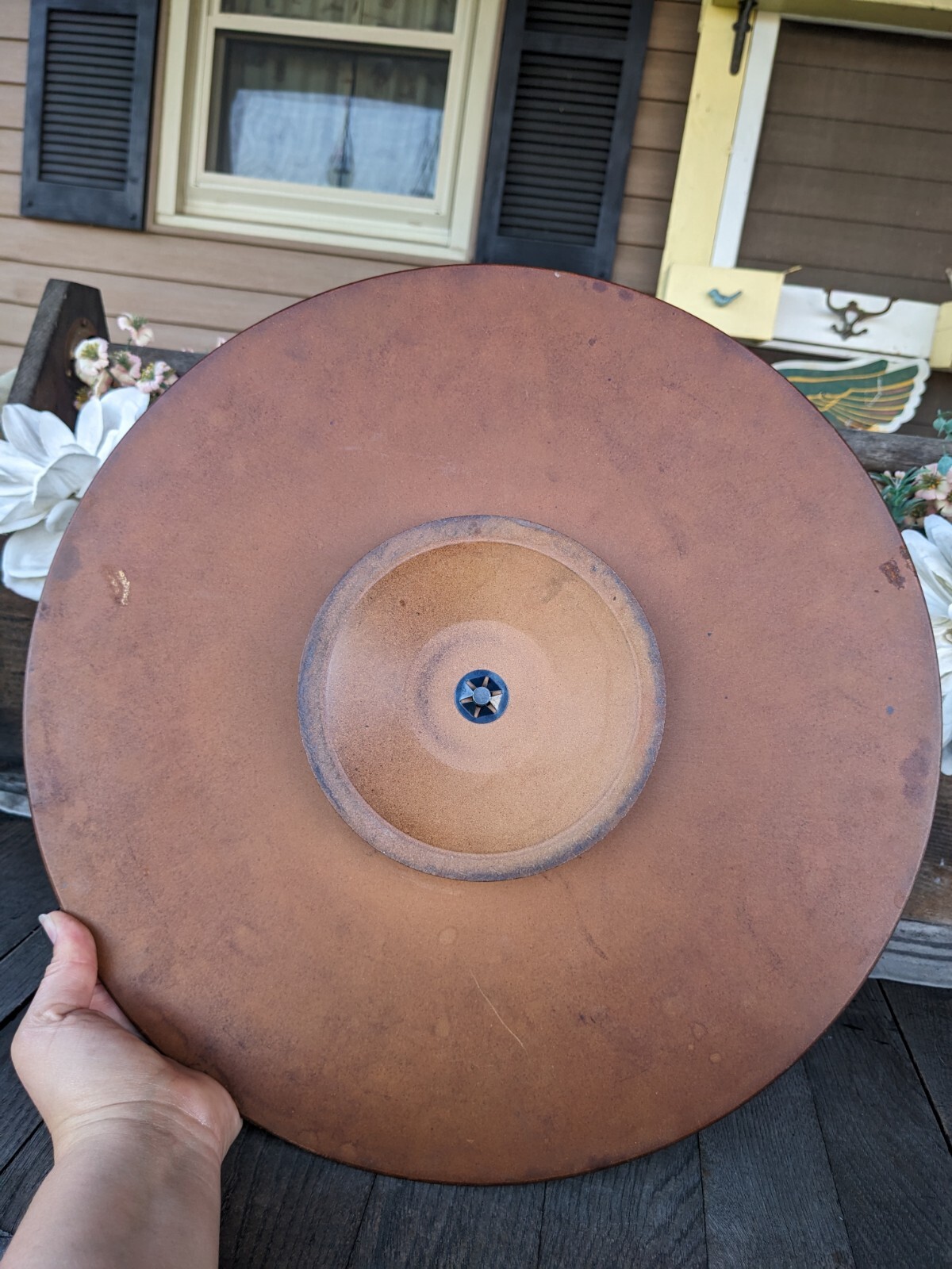 Vintage Hoenig of California Turquoise & White Ceramic Apples Lazy Susan Tray