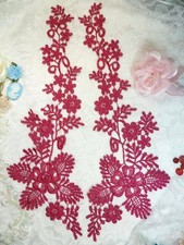 Lace Appliques Wine Floral Vine Embroidered Mirror Pair Costume Motifs 15" DH85