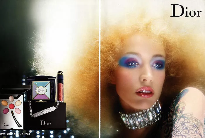 2004 Dior lips lipstick eyeshadow makeup Raquel Zimmerman 2 page MAGAZINE AD