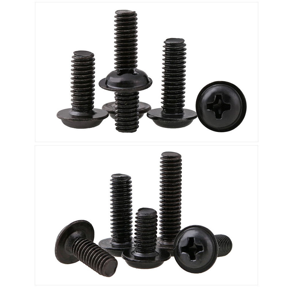 M2/3/4 Phillips Pan Washer Head Machine Screws for PC Laptop Black Zinc