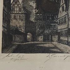  Ernst Geissendorfer Rothenberg Signed Etching On Paper Framed Art -Vintage 