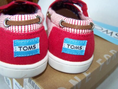 Toms 10007543 RED Canvas New in Box! BIMINI Adj Slip on flat Size 11 Kids wVelc