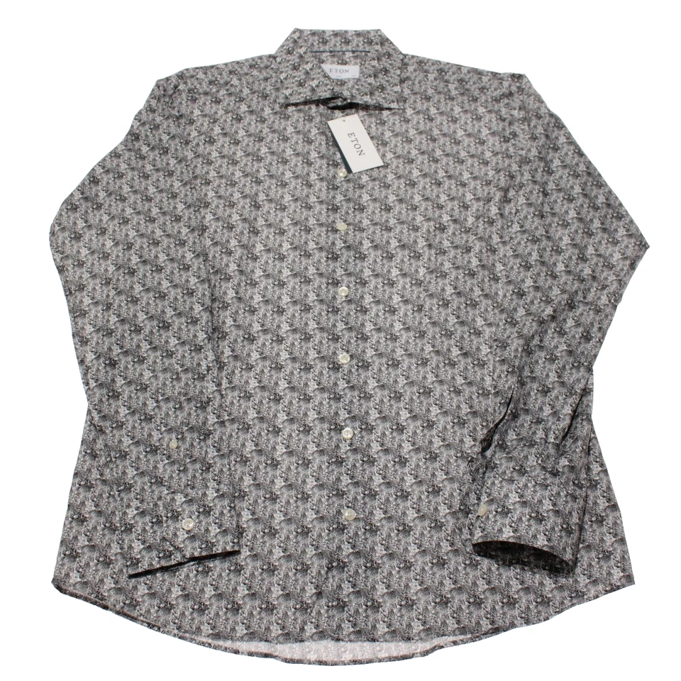 Camisa de vestir Eton nueva con etiquetas talla 42 16,5 calce ajustado negro/blanco estampado abstracto de cebra Foto 4 de 4