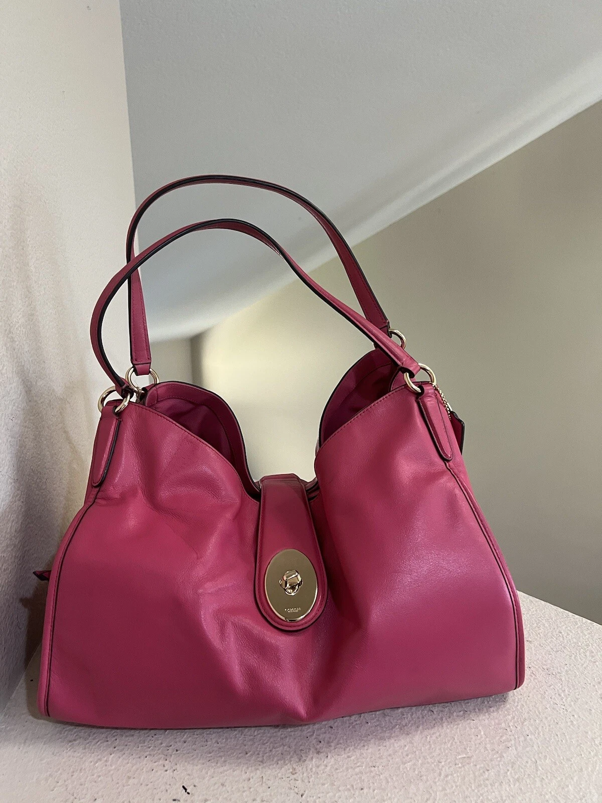 Autentica borsa a tracolla Coach Carlyle rosa caldo pelle liscia borsa tote rara