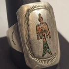 Vintage Navajo Sterling Silver Peyote Bird Ring Turquoise Coral Size 11.5