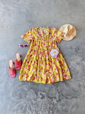 Sundance Muriel Orchard Dress Yellow Floral Tassel Babydoll Mini Dress small