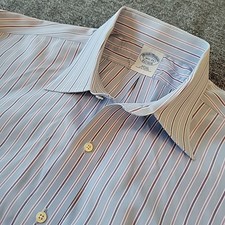 Brooks Brothers Dress Shirt Men's 16.5 33 Slim Fit Blue Purple Striped Non Iron