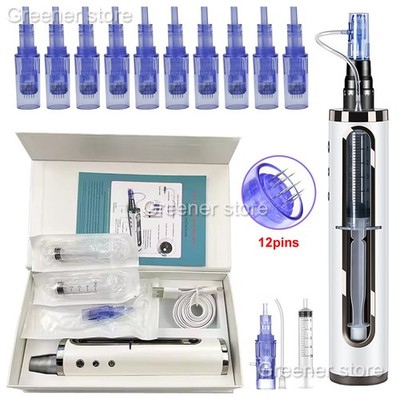 Micro Pen Mesotherapy & 10Pcs 12Pins Replacement Needle Cartridges Tip Face Care