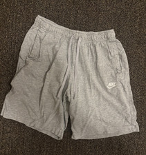 Nike Men s Gray Sweat Shorts Solid Logo Pockets Elastic Waist Drawstring S