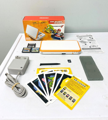Nintendo 2DS XL White Orange console w charger box games super mario 7 USA Model