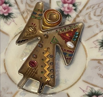 1980 s Israeli Artist Yossi Steinberg Mixed Media Angel Brooch Pin