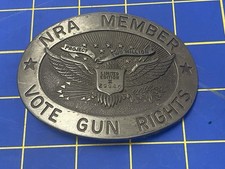 NRA Member Belt Buckle Vote Gun Rights Eagle Shield Silver Tone