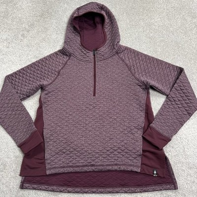 Smartwool Hoodie Women Medium Purple Quilted Pullover Sweater Outdoor Merino