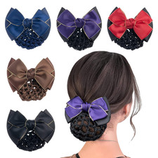 5 Pieces Women Hair Snood Net Golden Edge Bowknot Decor Barrette Elastic Mesh Ha