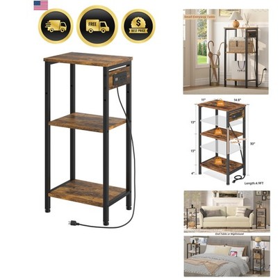 Tall End Table with Charging Station Nightstand with USB Outlets Storage