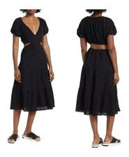 ASTR the Label Women Black Puff Sleeve Cutout Gauze Midi Party Dress Size Small