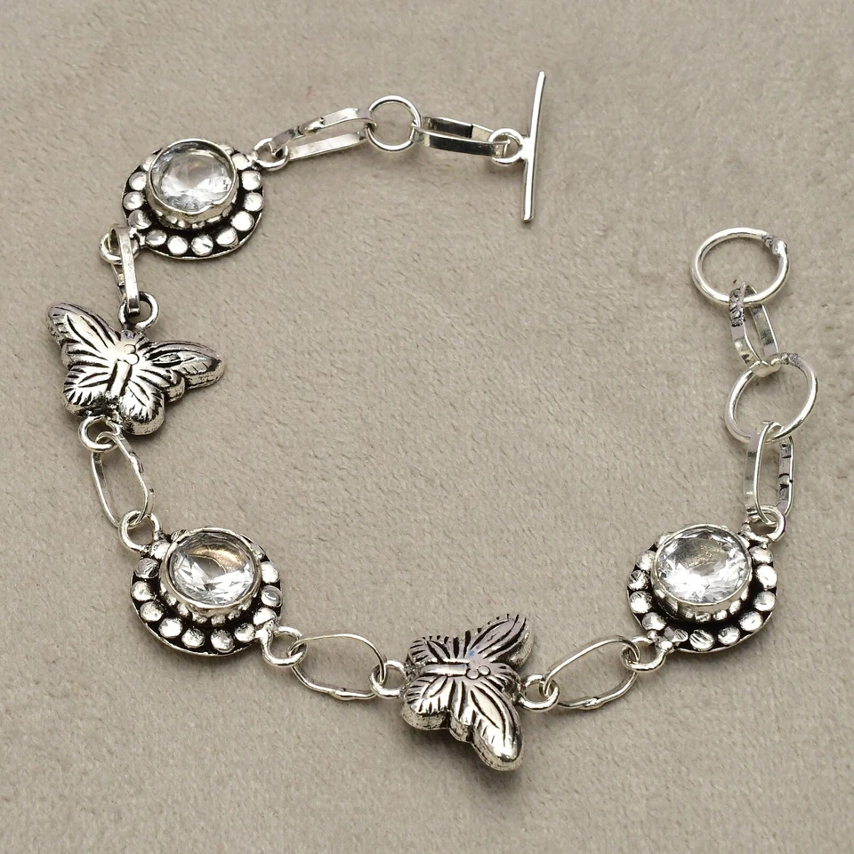 Bracciale in argento sterling 925 con pietre preziose di topazio bianco... - Immagine 2 di 4