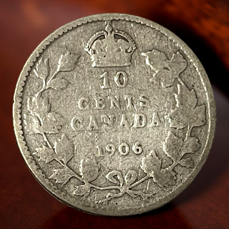 1906 Canada 10 Cents King Edward Canadian 0.925 Sterling Silver Coin Lot C8-96