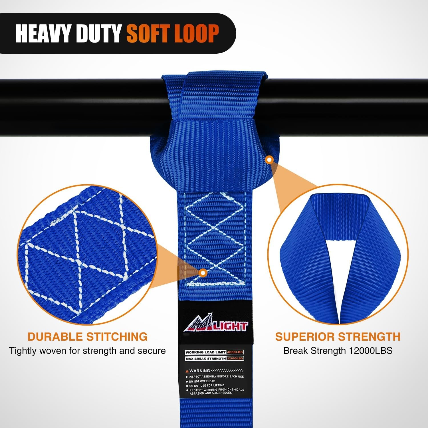 Soft Loop 1.7”×17" Motorcycle Tie Down Straps Heavy Duty 12000Lbs Max-Blue