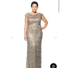 Tadashi Shoji Pailette Embroidered Lace Off Shoulder Gown