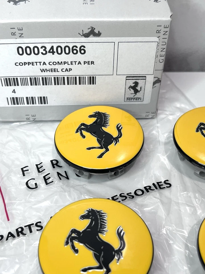 4 Pcs Ferrari Genuine Yellow Wheel Center Cap Set OEM - 340066 - Image 3 of 4