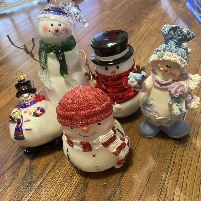 Christmas Snowman Lot Of 5 Ornaments Collection Candles