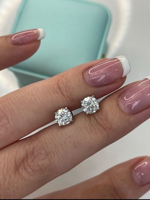 4.00 Ct Round Cut VVS1/D Lab Created Stud Earrings 14k White Gold 8mm Screw Back