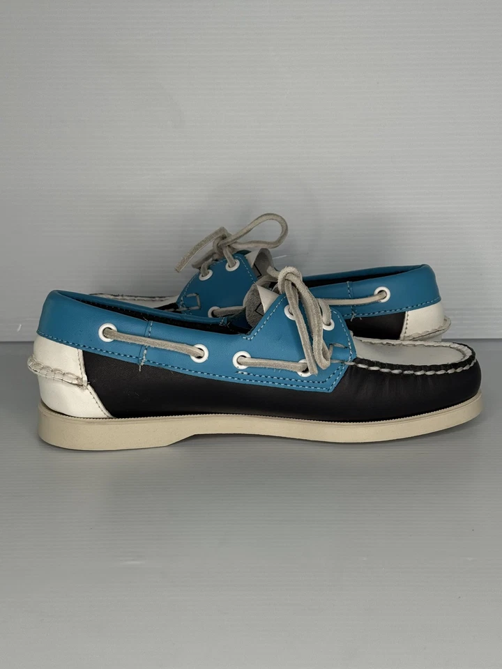 Sebago Docksides Boat Shoes Womens Size 8.5 Blue White Leather Moc Toe 7001SF0 - Image 2 of 4