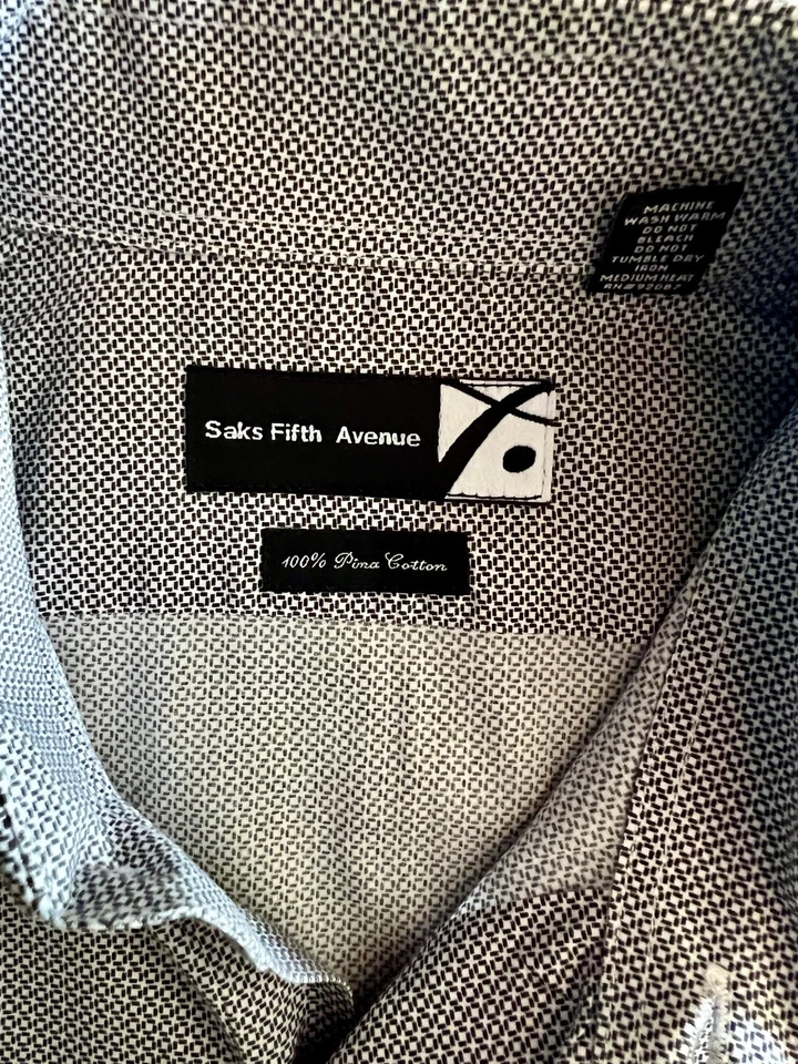 Saks Fifth Avenue Button Shirt 16 120s 2 Ply Pima Purple Plaid Work Mens - Image 3 of 4